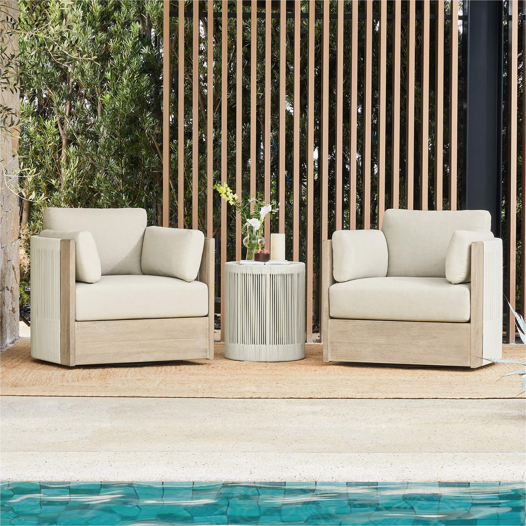 CHITA 3-Piece Boho Patio Rattan Bistro Set, FSC Acacia Wood Frame, Cream 