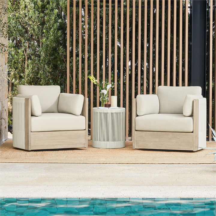 CHITA 3-Piece Boho Patio Rattan Bistro Set, FSC Acacia Wood Frame, Cream 