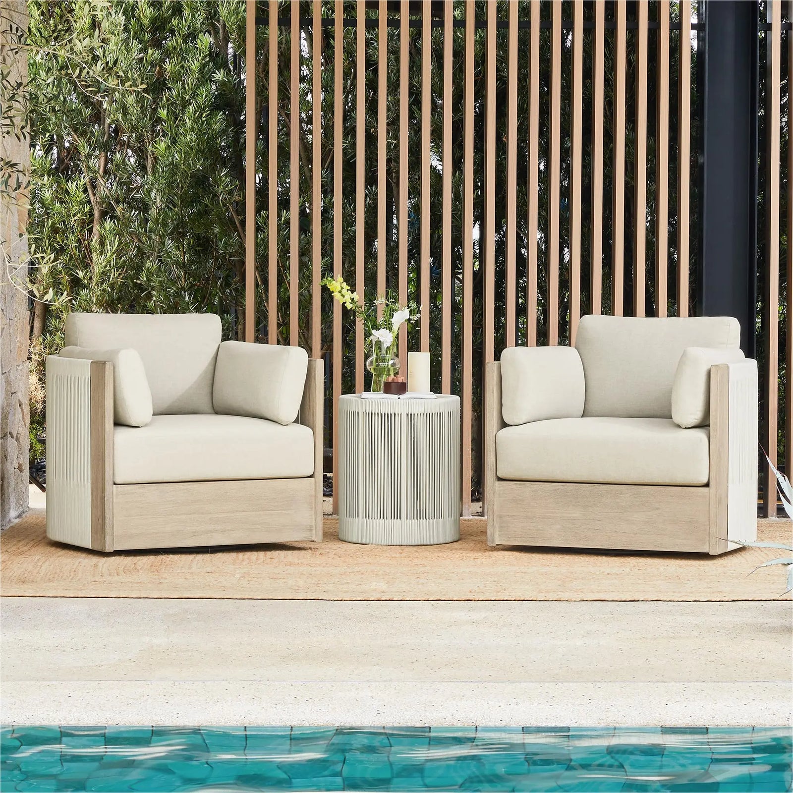 CHITA 3-Piece Boho Patio Rattan Bistro Set, FSC Acacia Wood Frame, Cream 