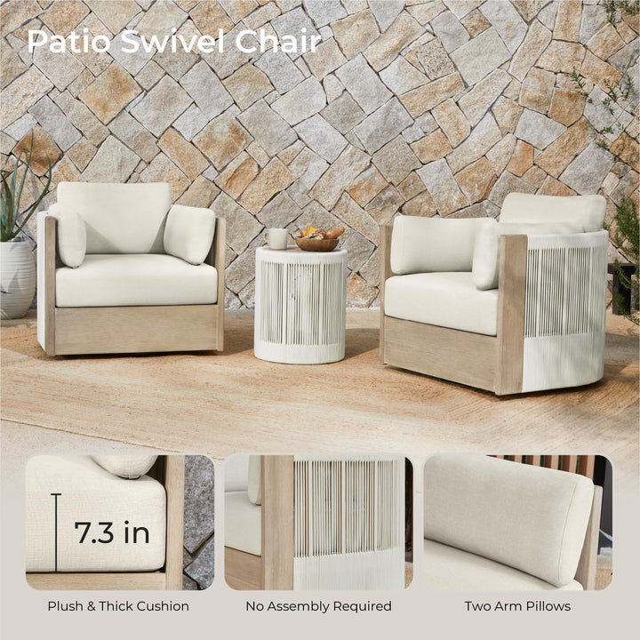 CHITA 3-Piece Boho Patio Rattan Bistro Set, FSC Acacia Wood Frame, Cream 