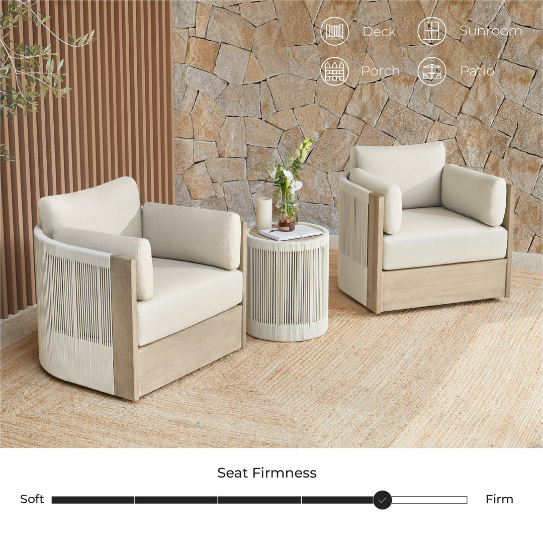 CHITA 3-Piece Boho Patio Rattan Bistro Set, FSC Acacia Wood Frame, Cream 