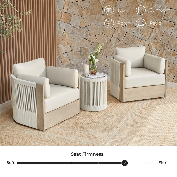 CHITA 3-Piece Boho Patio Rattan Bistro Set, FSC Acacia Wood Frame, Cream 