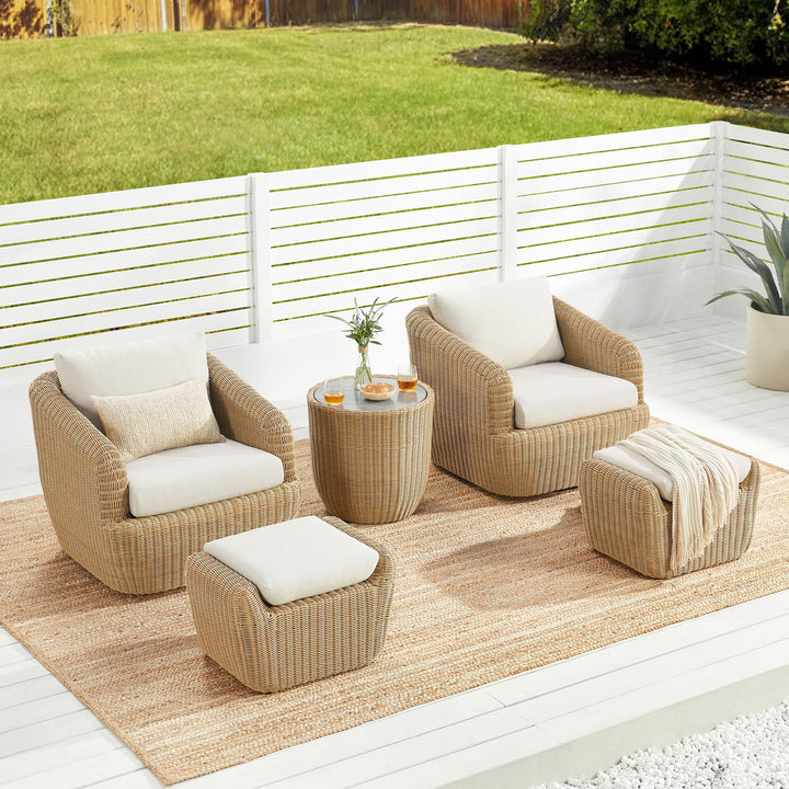 CHITA 5-Pieces Outdoor Wicker Furniture Set, Patio Conversation Set, Brown 