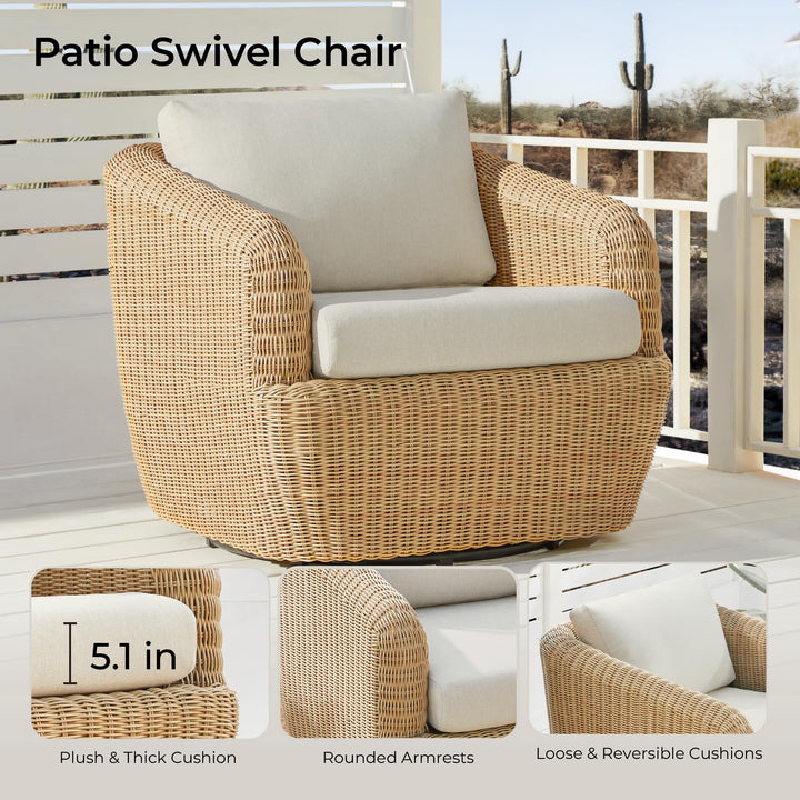 CHITA 5-Pieces Outdoor Wicker Furniture Set, Patio Conversation Set, Brown 