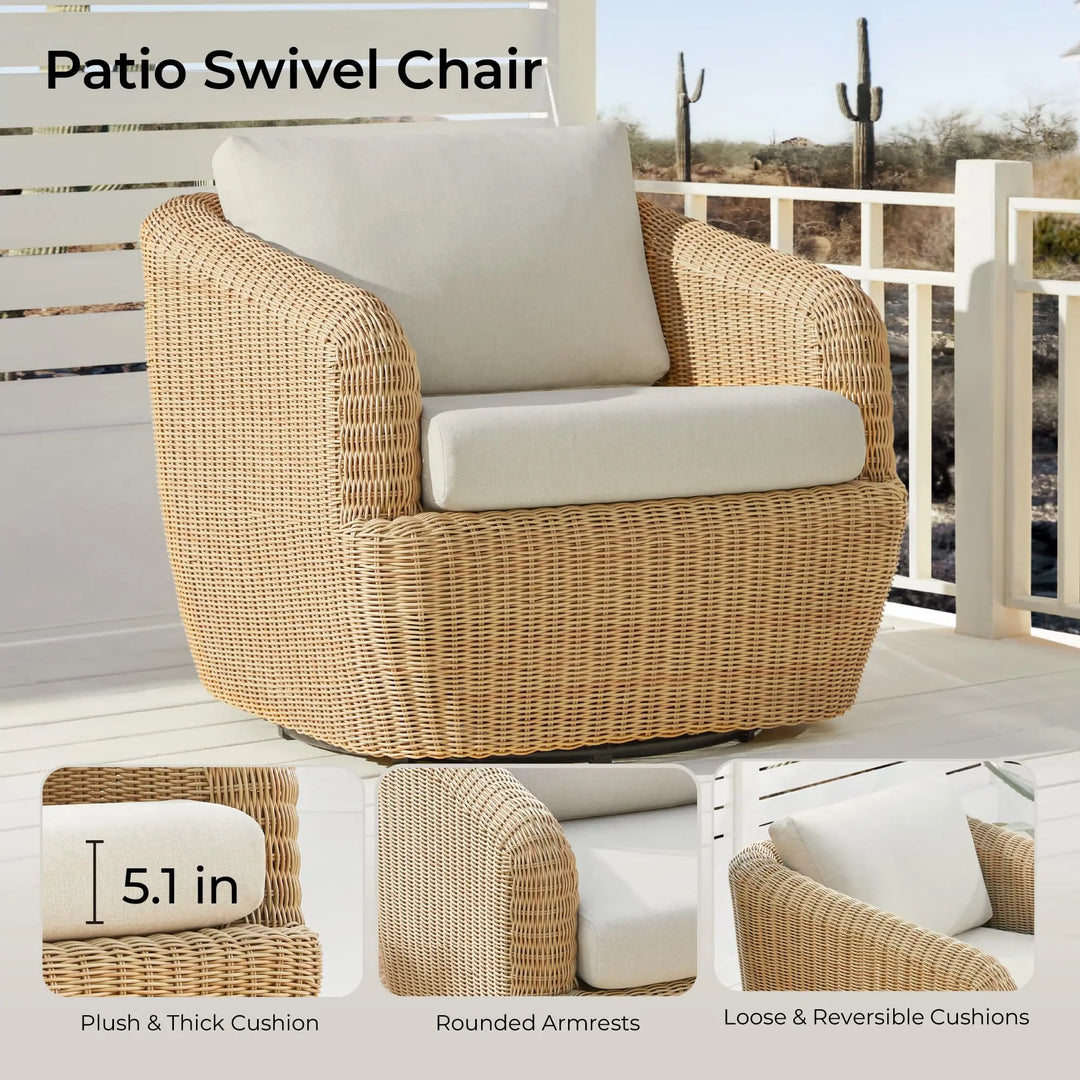 CHITA 5-Pieces Outdoor Wicker Furniture Set, Patio Conversation Set, Brown 