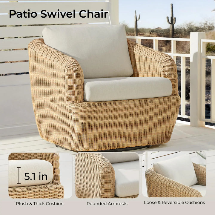 CHITA 5-Pieces Outdoor Wicker Furniture Set, Patio Conversation Set, Brown 