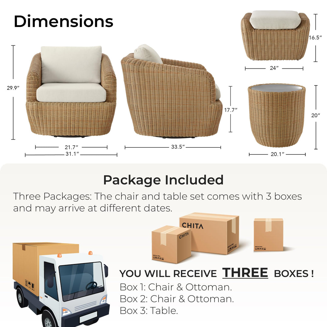 CHITA 5-Pieces Outdoor Wicker Furniture Set, Patio Conversation Set, Brown 