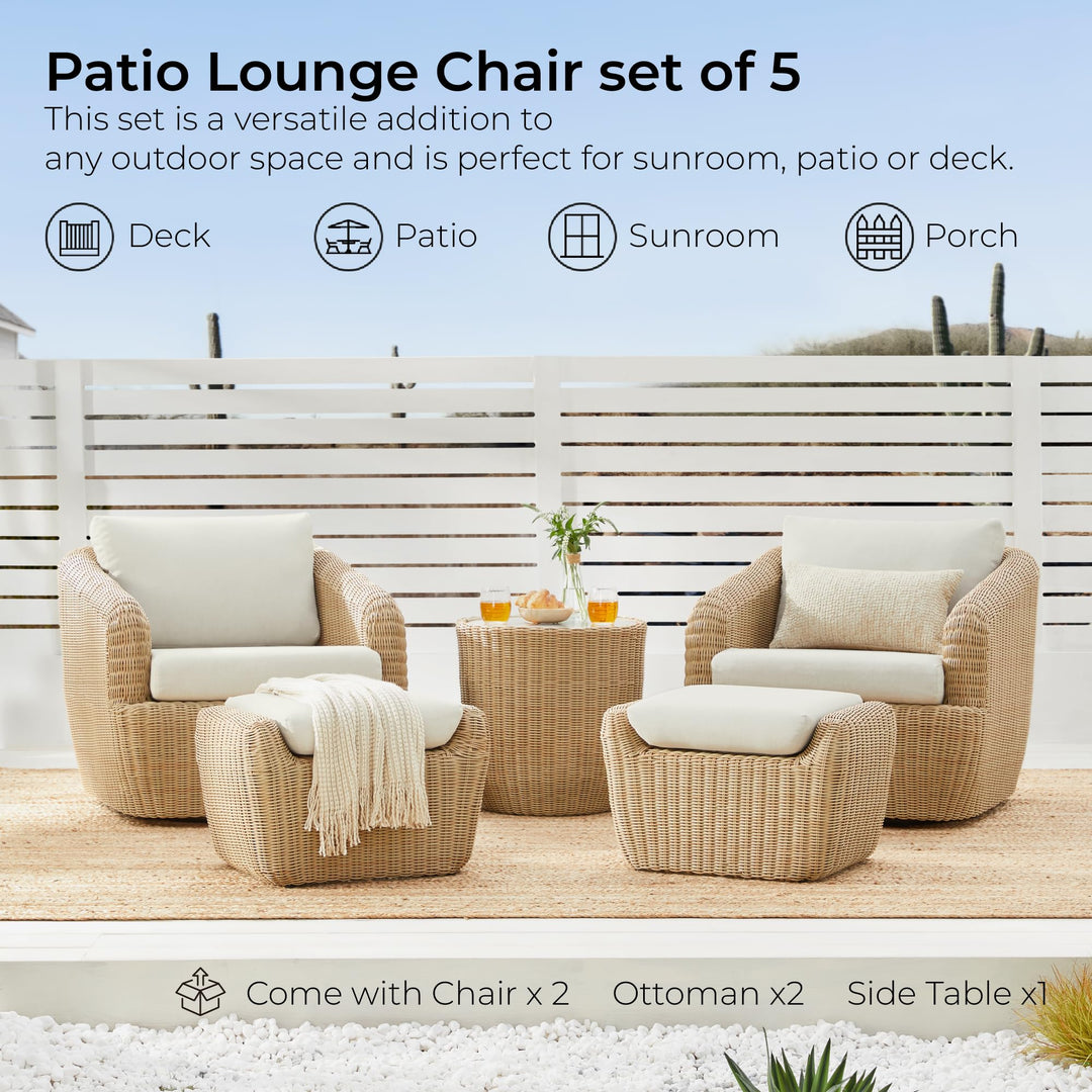 CHITA 5-Pieces Outdoor Wicker Furniture Set, Patio Conversation Set, Brown 