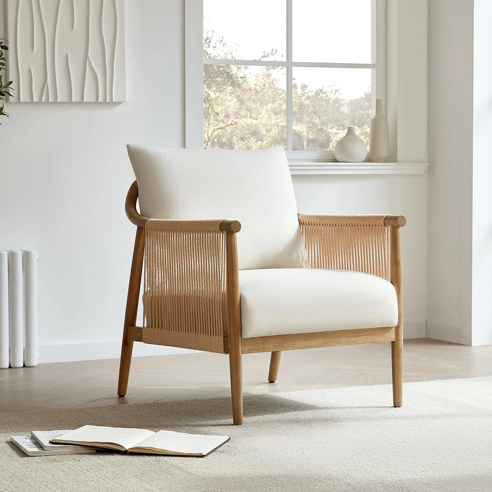 CHITA Braid Armchair, Modern Accent Chair - Cream 
