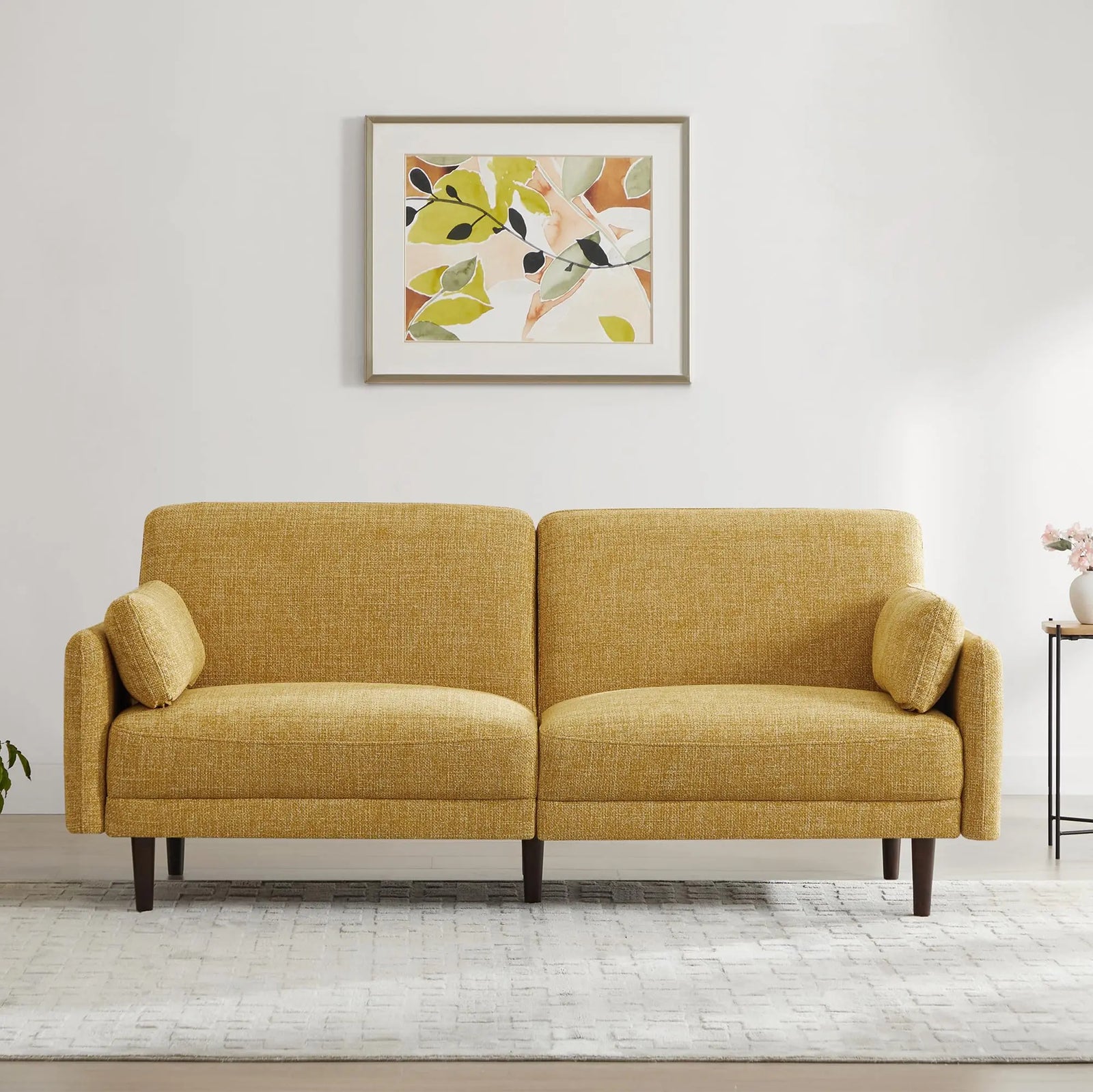 CHITA Modern Sofa, Fabric, Solid Wood Leg, No-Tools Assembly, 73" W - Mustard 