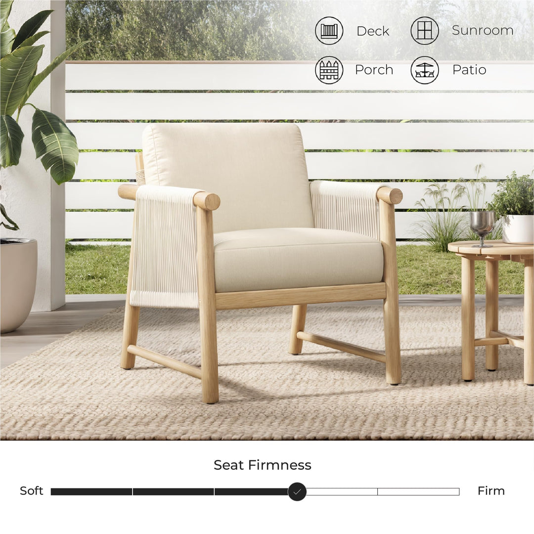 CHITA Outdoor Patio Boho Rattan 2-Piece Chair Set, Acacia Wood, Cream 