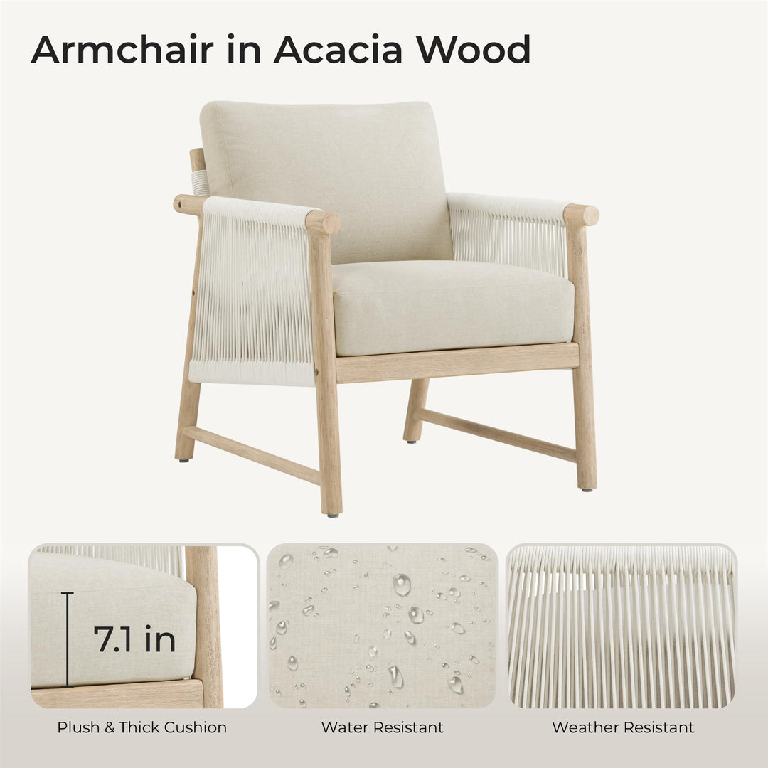 CHITA Outdoor Patio Boho Rattan 2-Piece Chair Set, Acacia Wood, Cream 