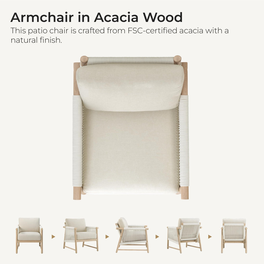CHITA Outdoor Patio Boho Rattan 2-Piece Chair Set, Acacia Wood, Cream 