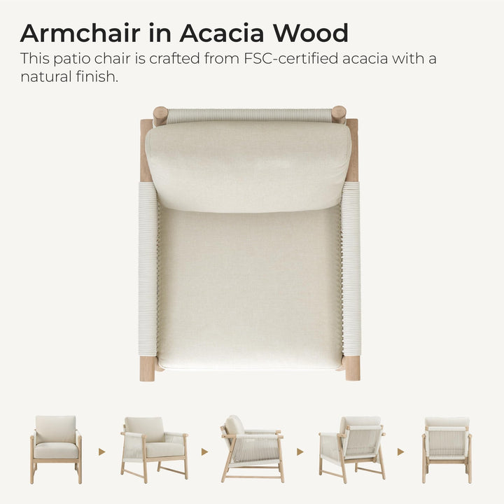 CHITA Outdoor Patio Boho Rattan 2-Piece Chair Set, Acacia Wood, Cream 
