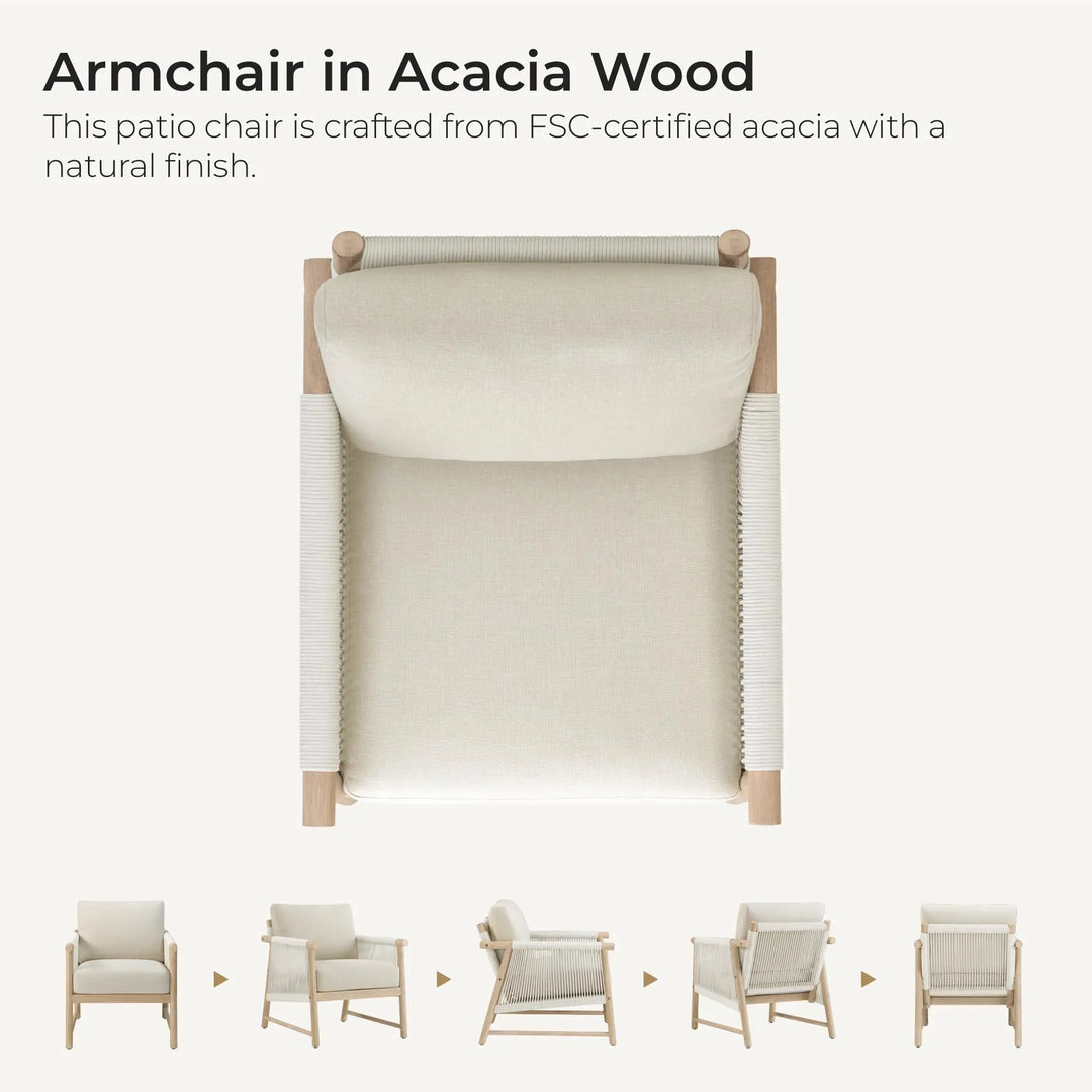 CHITA Outdoor Patio Boho Rattan 2-Piece Chair Set, Acacia Wood, Cream 