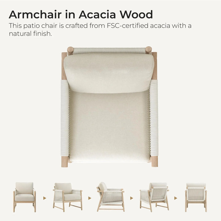 CHITA Outdoor Patio Boho Rattan 2-Piece Chair Set, Acacia Wood, Cream 
