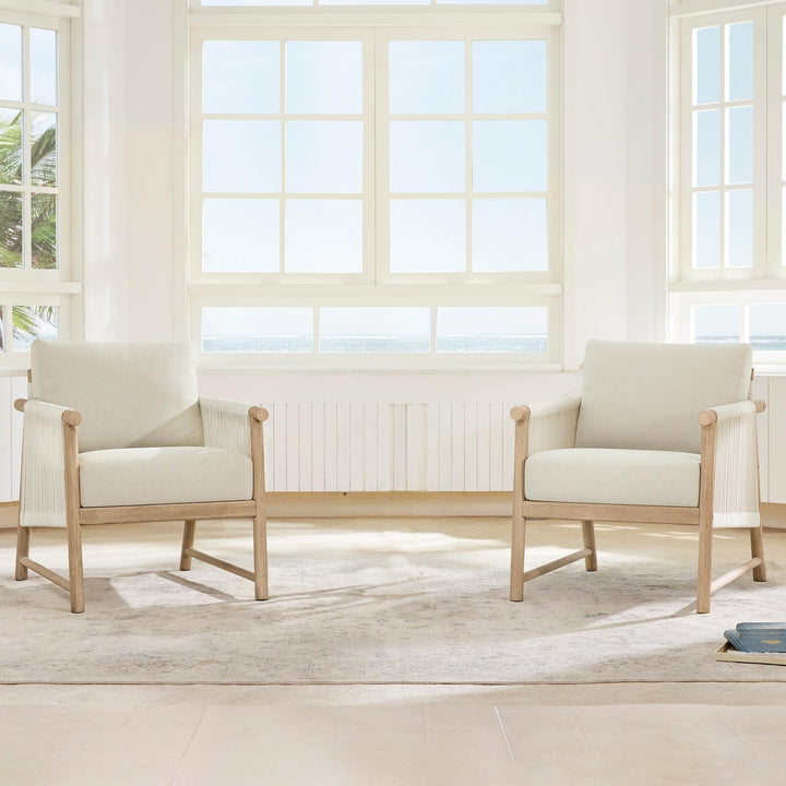 CHITA Outdoor Patio Boho Rattan 2-Piece Chair Set, Acacia Wood, Cream 