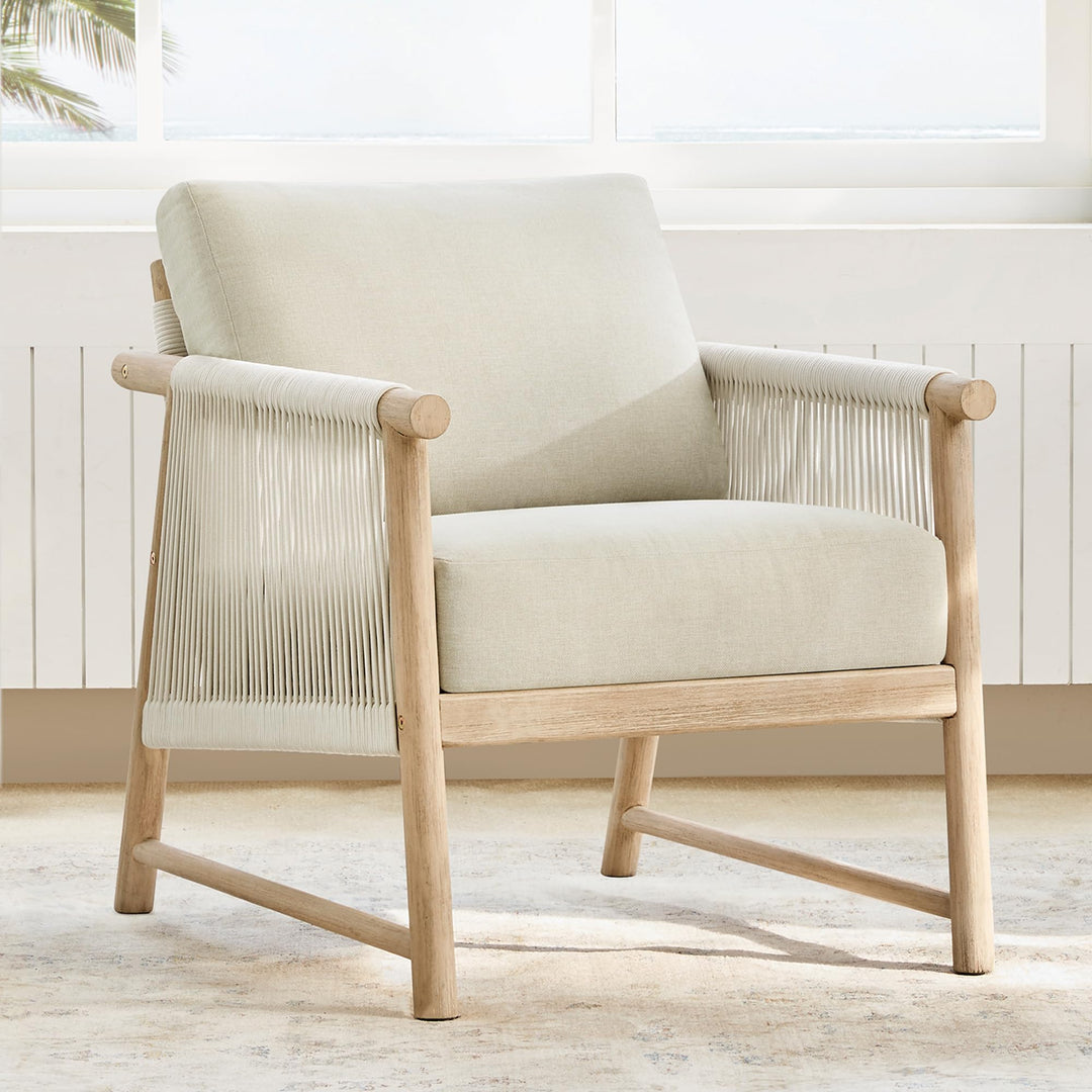 CHITA Outdoor Patio Boho Rattan 2-Piece Chair Set, Acacia Wood, Cream 