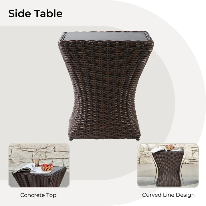 CHITA Outdoor Patio Wicker Square Side Table with Cement Top, Chestnut 