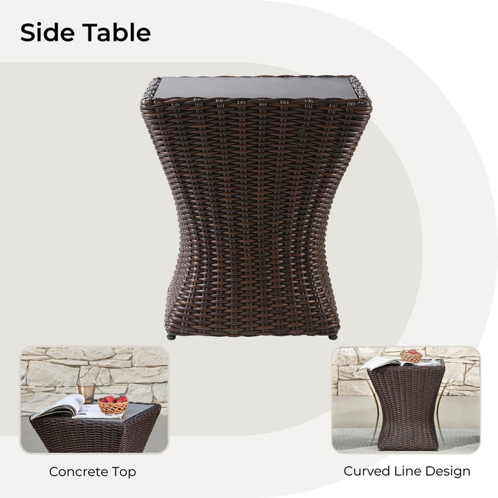 CHITA Outdoor Patio Wicker Square Side Table with Cement Top, Chestnut 