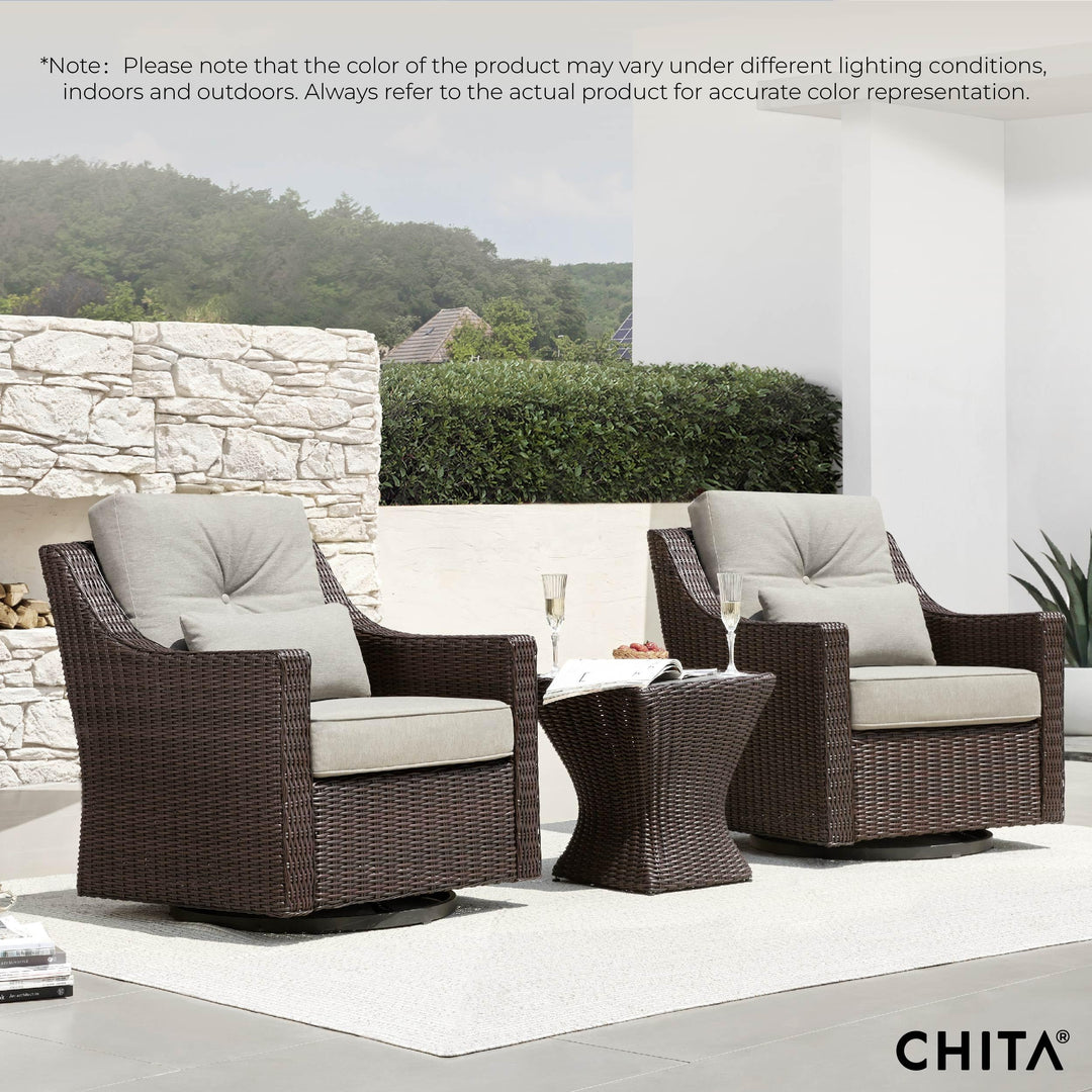 CHITA Outdoor Patio Wicker Square Side Table with Cement Top, Chestnut 