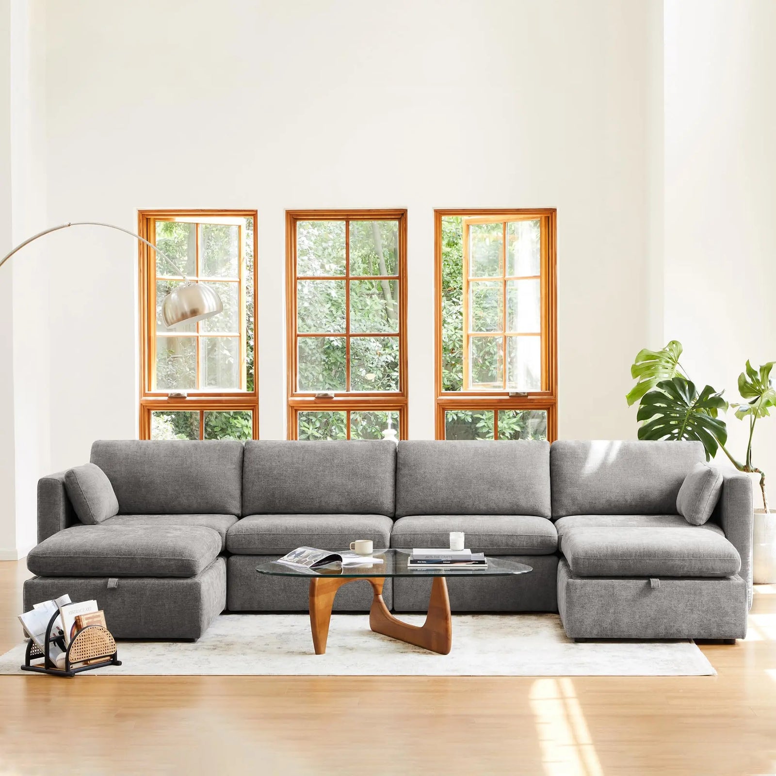 CHITA Oversized Modular Sectional Fabric Sofa Set, Extra Large U Shaped Couch with Reversible Chaise, 146 inch Width, 6 Seat Modular Sofa with Storage Ottamans, Grey 