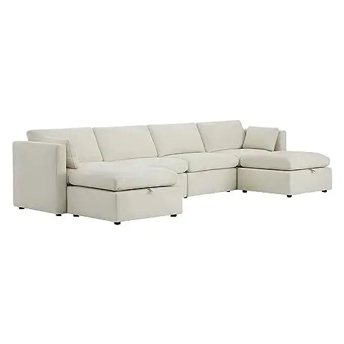CHITA Oversized Modular Sectional Fabric Sofa Set, FSC Certified Extra Large U Shaped Couch Reversible Chaise Modular Sectional Couch, 146 inch Width, 6 Seat Modular Sofa with Storage Ottomans, Linen 
