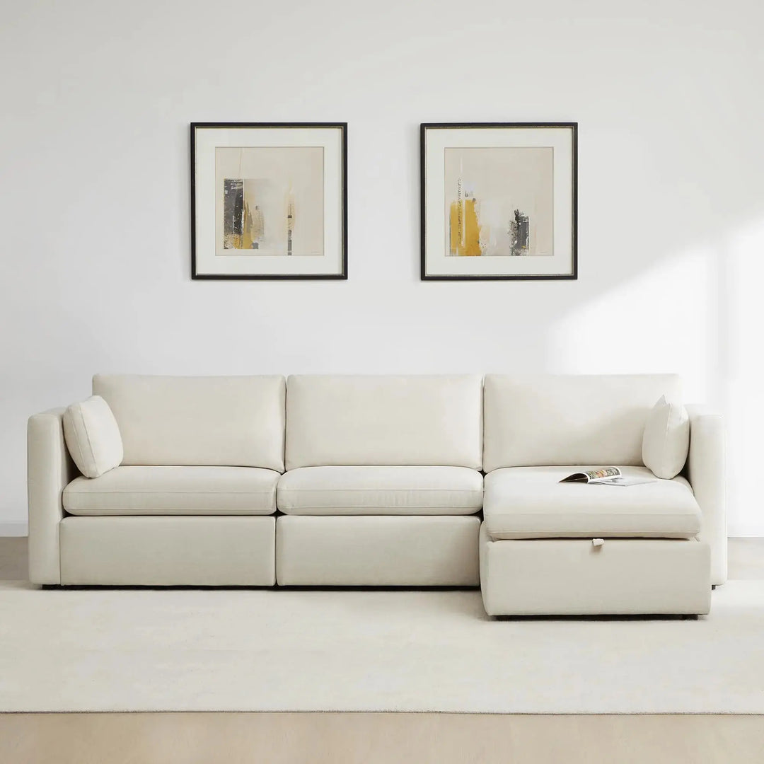 CHITA Oversized Modular Sectional Fabric Sofa Set, FSC Certified Extra Large L Shaped Couch Reversible Chaise Modular Sectional Couch, 112 inch Width,4 Seat Modular Sofa with Storage Ottoman, Linen 