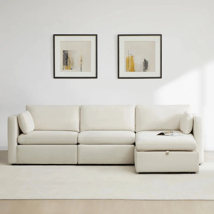 CHITA Oversized Modular Sectional Fabric Sofa Set, FSC Certified Extra Large L Shaped Couch Reversible Chaise Modular Sectional Couch, 112 inch Width,4 Seat Modular Sofa with Storage Ottoman, Linen 