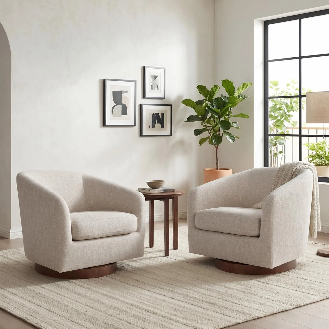 CHITA Swivel Accent Chair Set of 2, Wood Frame, Fully Assembled, Flax Beige