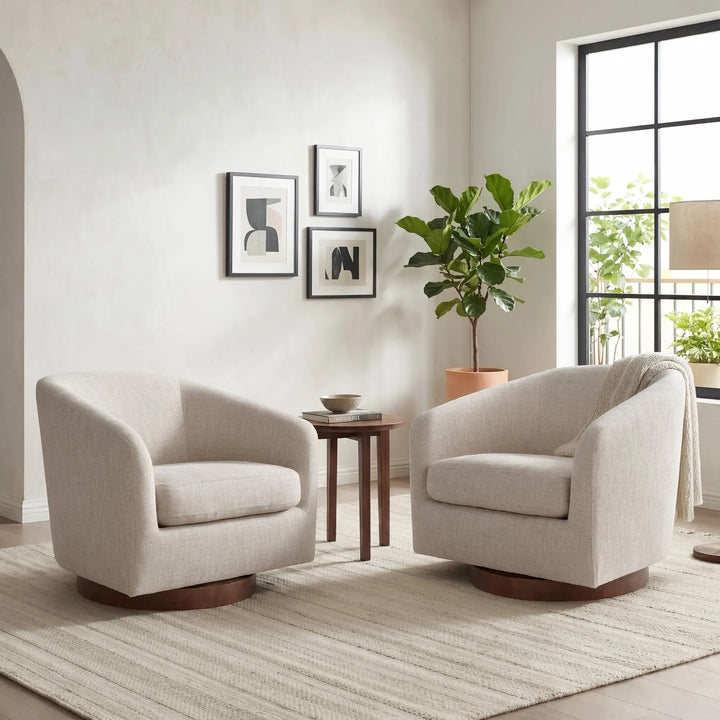 CHITA Swivel Accent Chair Set of 2, Wood Frame, Fully Assembled, Flax Beige