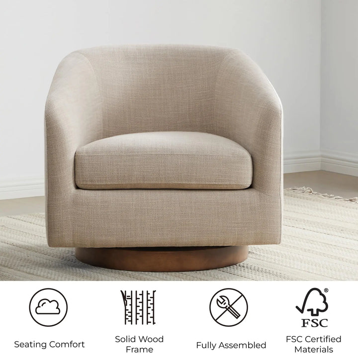 CHITA Swivel Accent Chair Set of 2, Wood Frame, Fully Assembled, Flax Beige