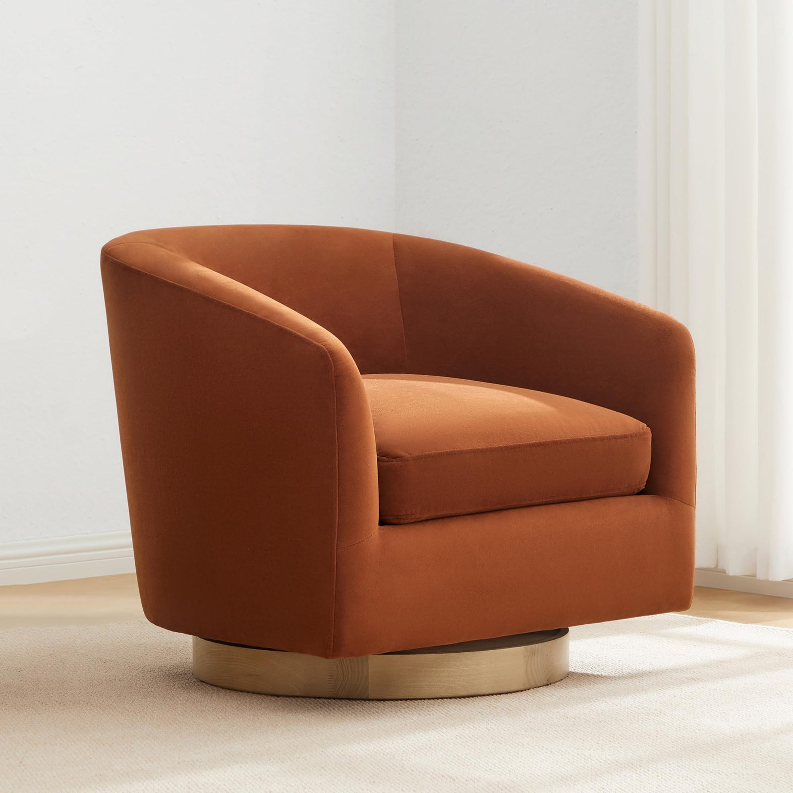 CHITA Swivel Accent Chair, FSC Wood Frame, Fully Assembled, Burnt Orange 