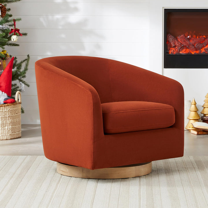 CHITA Swivel Accent Chair, FSC Wood Frame, Fully Assembled, Burnt Orange 