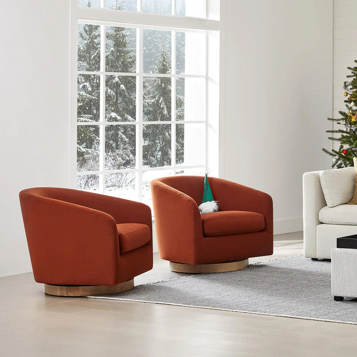 CHITA Swivel Accent Chair, FSC Wood Frame, Fully Assembled, Burnt Orange 