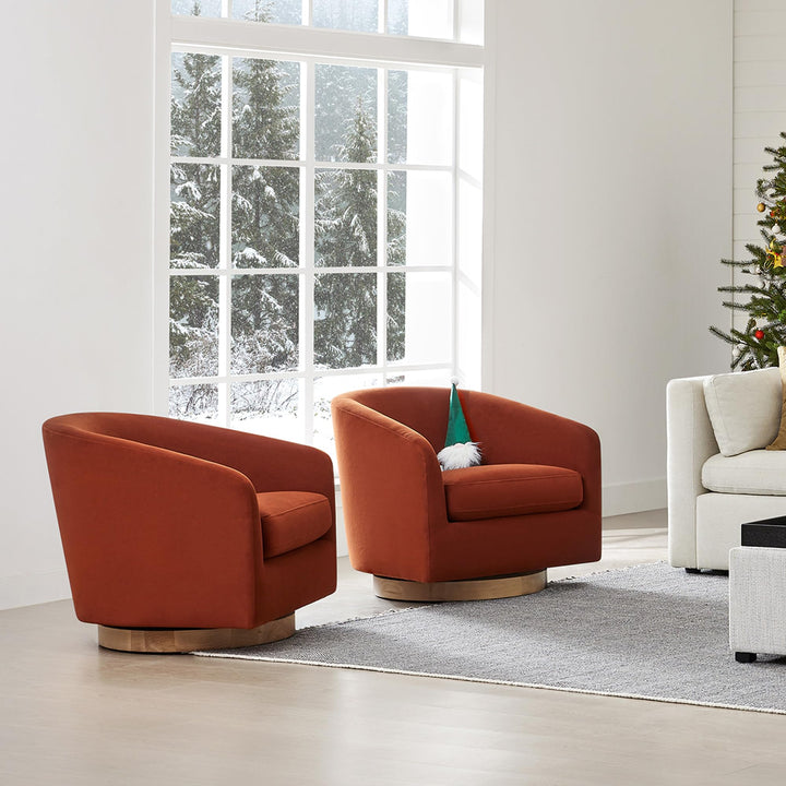 CHITA Swivel Accent Chair, FSC Wood Frame, Fully Assembled, Burnt Orange 