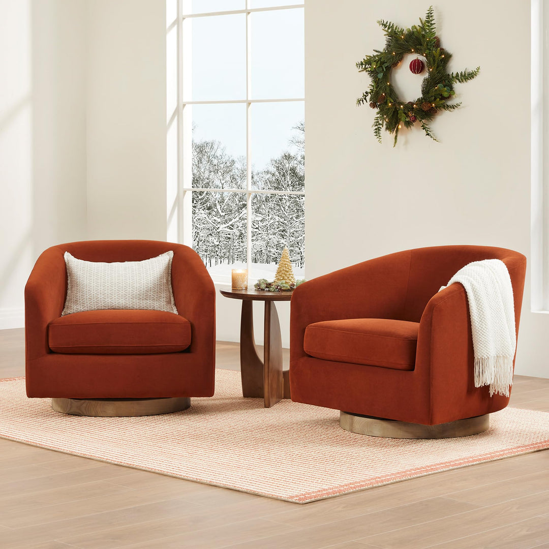 CHITA Swivel Accent Chair, FSC Wood Frame, Fully Assembled, Burnt Orange 