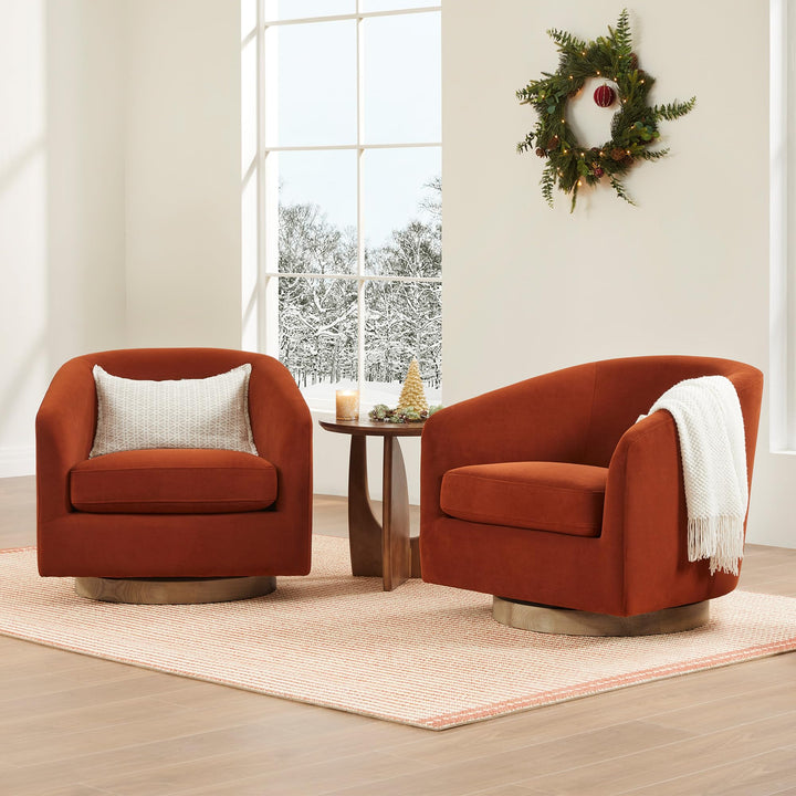 CHITA Swivel Accent Chair, FSC Wood Frame, Fully Assembled, Burnt Orange 
