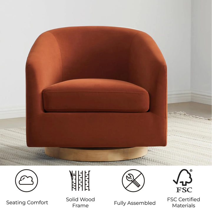 CHITA Swivel Accent Chair, FSC Wood Frame, Fully Assembled, Burnt Orange 