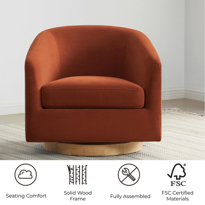 CHITA Swivel Accent Chair, FSC Wood Frame, Fully Assembled, Burnt Orange 