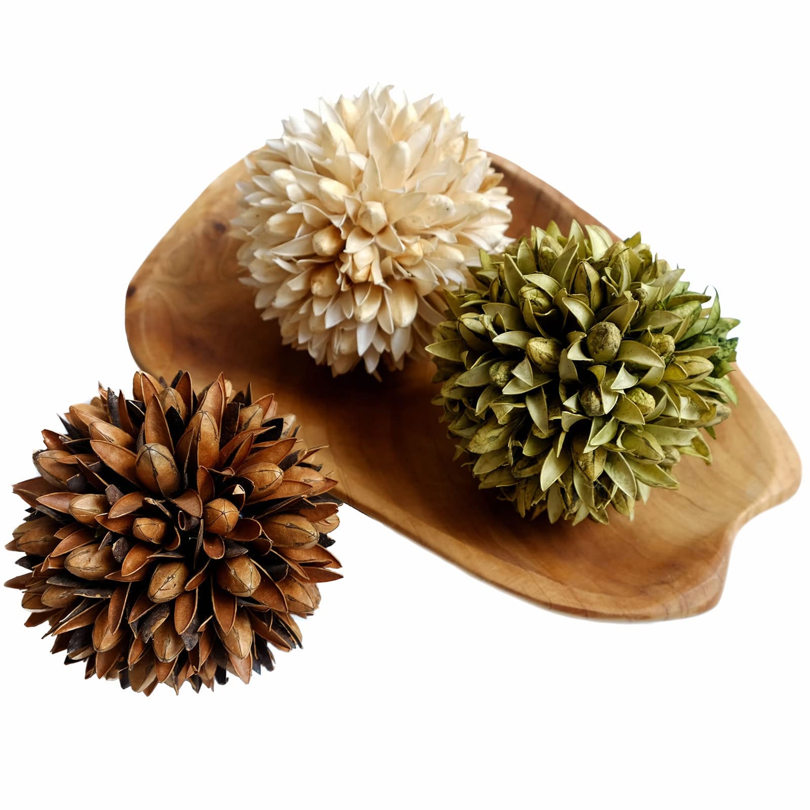 CIR OASES 3.5inch Decorative Balls Bowl/Tray &Floral Orb/Ball with Dried Potpourri, Artificial Decorative Balls for Vase Bowl Filler Table Decor for Home,Spa,Reiki, Set of 3 