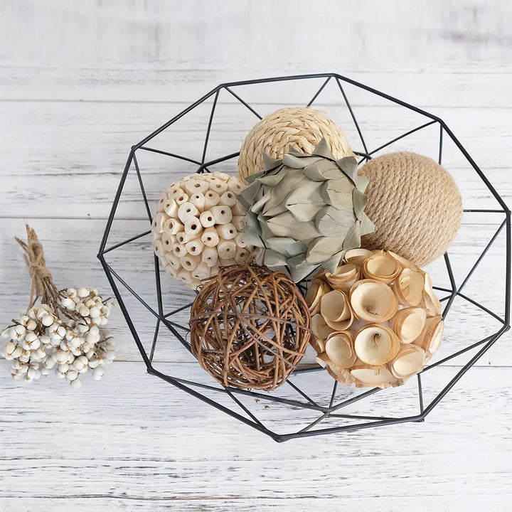 CIR OASES 6pcs 3.5inch Woven Wicker Rattan Balls Decorative Ball Twig Orbs Green Orbs Vase Bowl Filler for Tabletop Decor (Beige White)