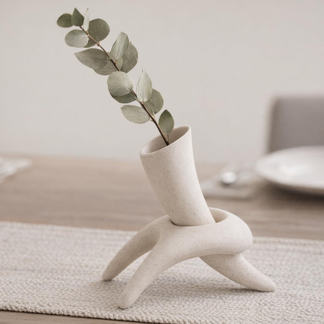 CJCXXYFM Modern Abstract Ceramic Vase, Wabi Sabi Japandi Sculptural, 7.3" - Ivory 