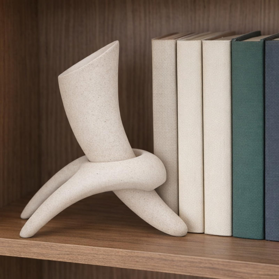 CJCXXYFM Modern Abstract Ceramic Vase, Wabi Sabi Japandi Sculptural, 7.3" - Ivory 