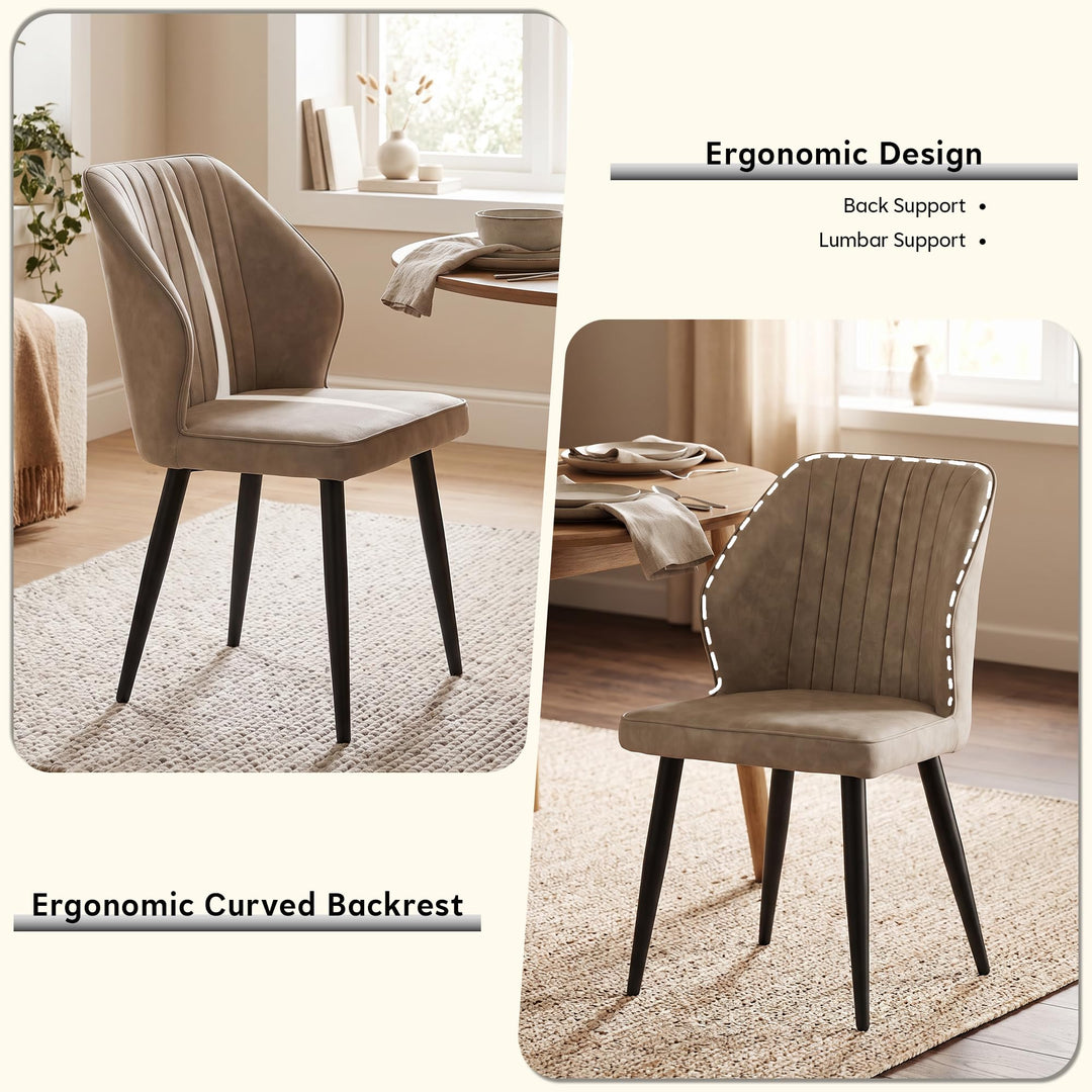 CLIPOP Faux Leather Dining Chairs Set of 6, Leather Dining Chairs, Mid-Century Modern Dining Room Chairs, Upholstered Kitchen Chairs with Metal Legs, Leisure Chair for Guest Reception Room - Beige 