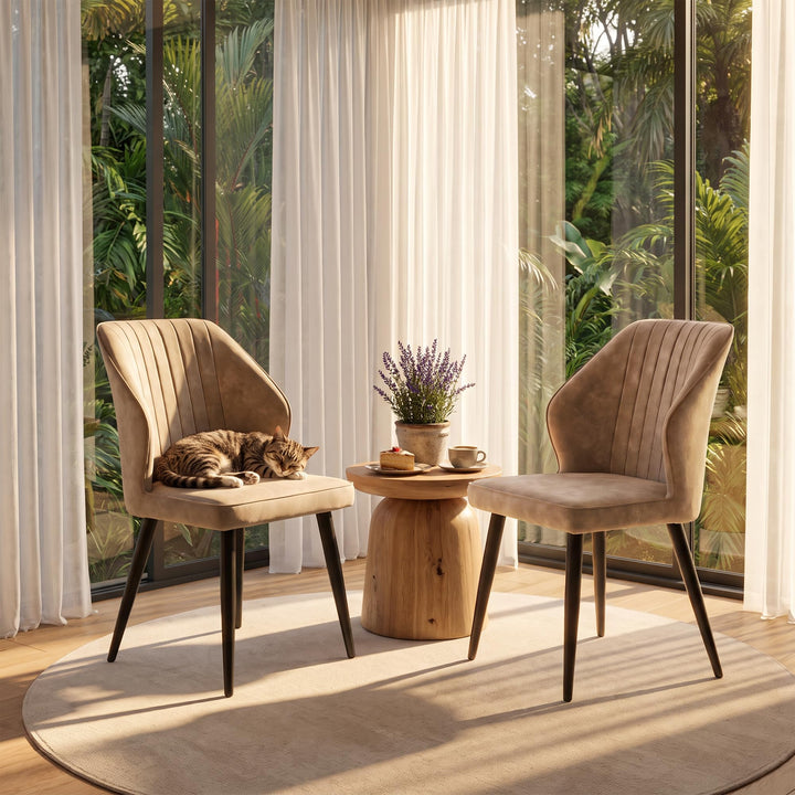 CLIPOP Faux Leather Dining Chairs Set of 6, Leather Dining Chairs, Mid-Century Modern Dining Room Chairs, Upholstered Kitchen Chairs with Metal Legs, Leisure Chair for Guest Reception Room - Beige 