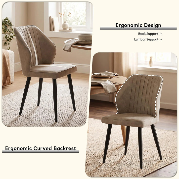 CLIPOP Faux Leather Dining Chairs Set of 6, Leather Dining Chairs, Mid-Century Modern Dining Room Chairs, Upholstered Kitchen Chairs with Metal Legs, Leisure Chair for Guest Reception Room - Beige 