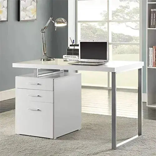 COASTER Brennan Office Desk, 3-Drawer Reversible Setup - White Coaster Home Furnishings