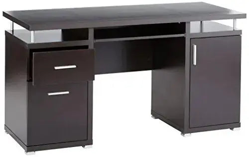 COASTER Computer Desk with 2 Drawers and Cabinet - Cappuccino Coaster Home Furnishings
