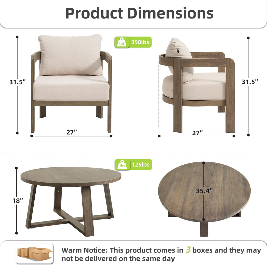 COMLAX FIELD 5 Pieces Patio Furniture Set with 6" Thick Cushions,Beige 